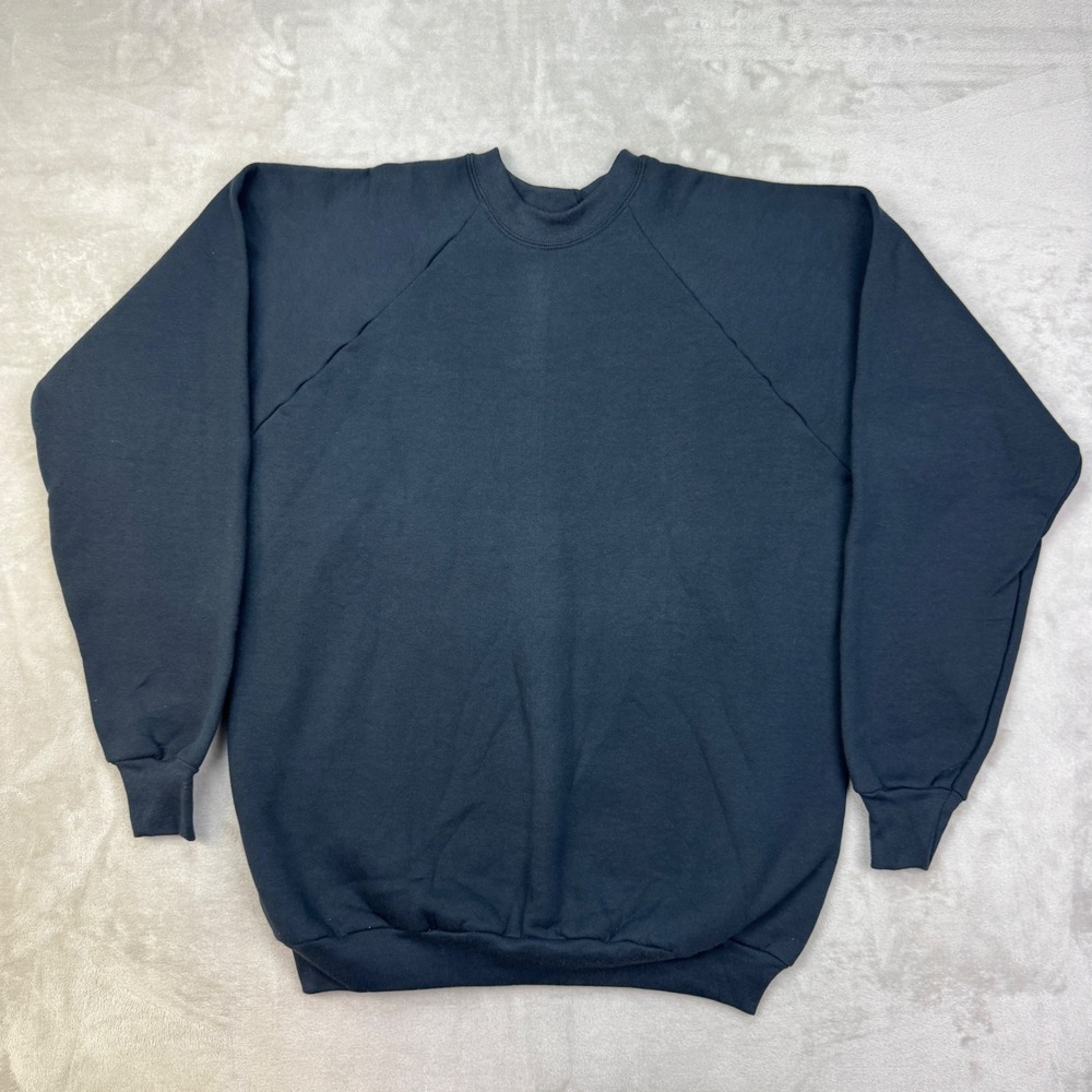 Fruit of the Loom Sweatshirt Mens XL Black Relaxed Raglan Vintage 90s USA Blank